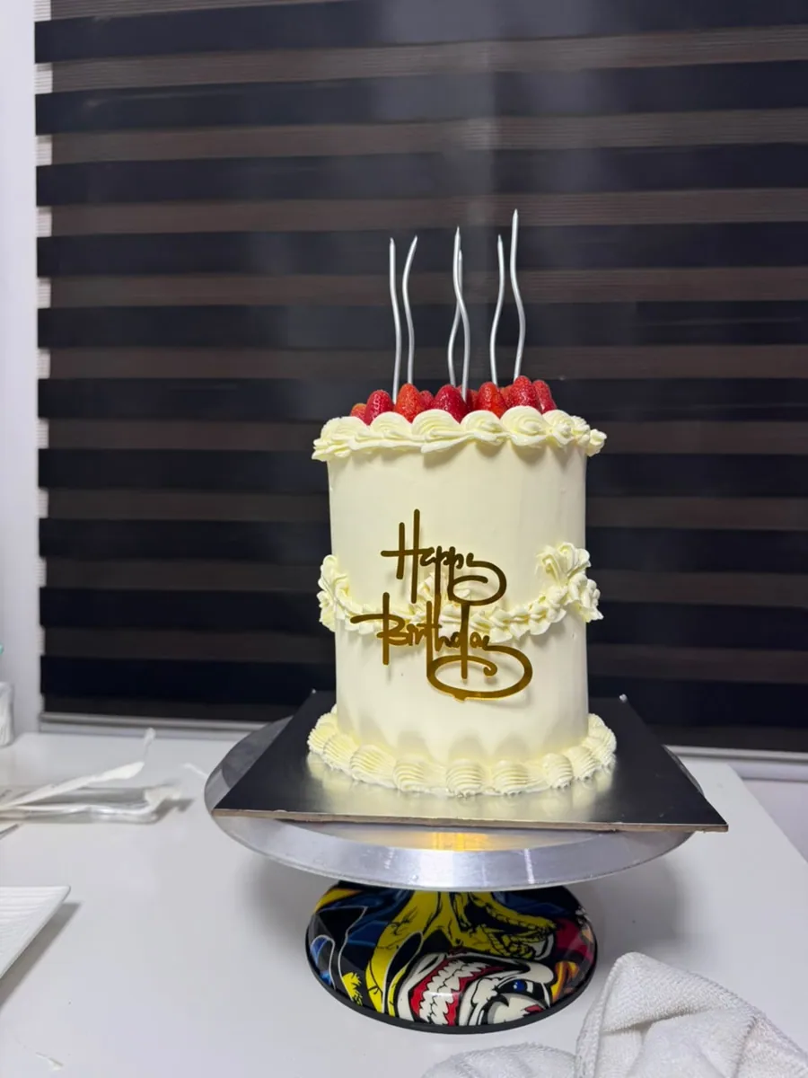 White strawberry birthday cake